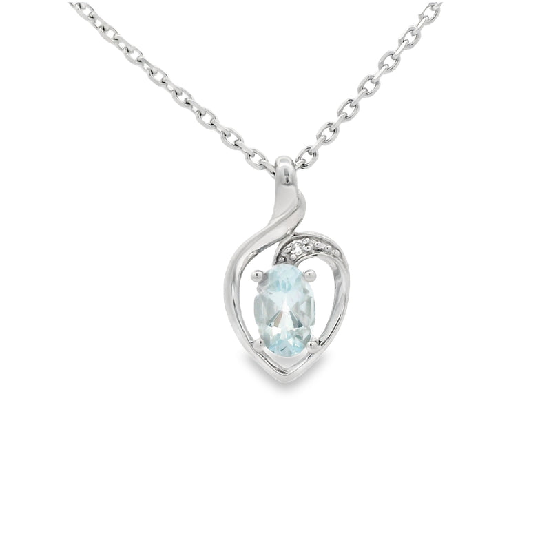 Aquamarine & Diamond Necklace 9ct White Gold