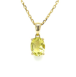 Oval Lemon Quartz Necklace 9ct Gold