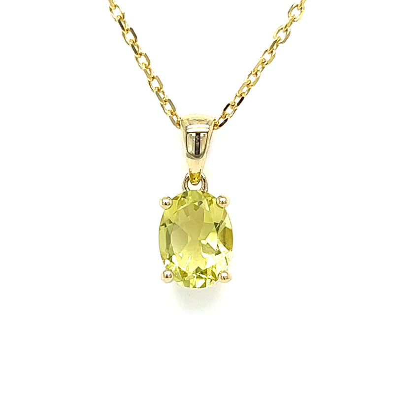 Oval Lemon Quartz Necklace 9ct Gold