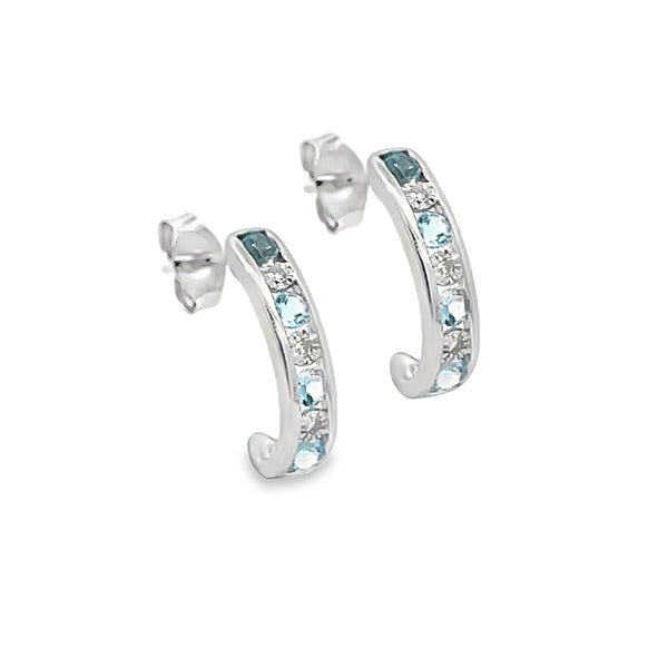 Blue Topaz & Diamond Half Hoop Earrings 9ct White Gold