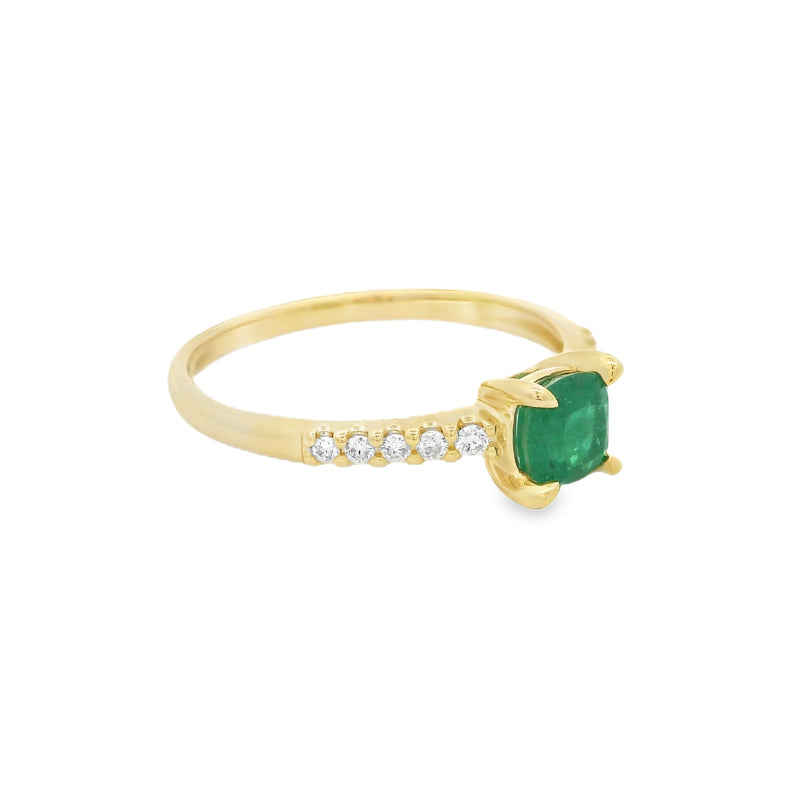 Solitaire Emerald & Diamond Ring 9ct Gold