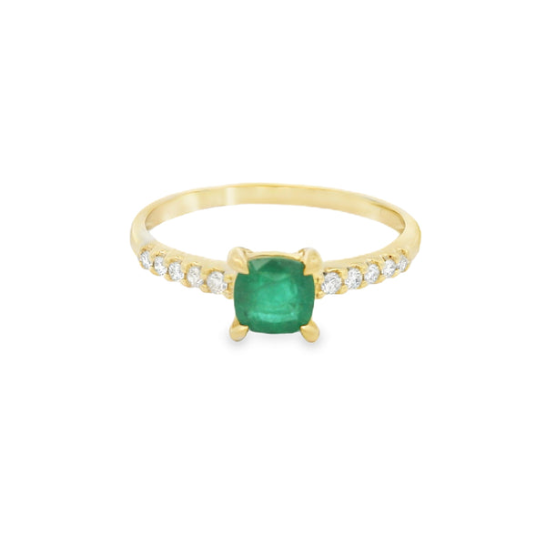 Solitaire Emerald & Diamond Ring 9ct Gold