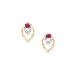 Ruby & Diamond Stud Earrings 9ct Gold