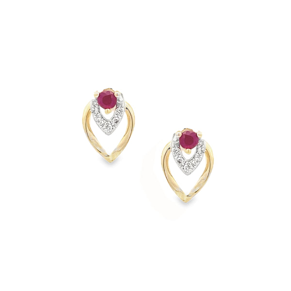 Ruby & Diamond Stud Earrings 9ct Gold