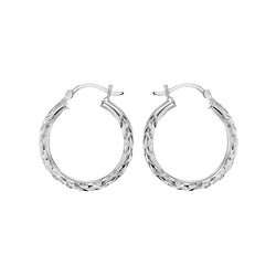 Sterling Silver 25mm Diamond Cut Hoop Earrings