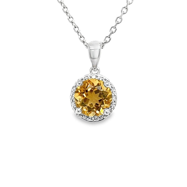 9ct White Gold Citrine & Diamond Pendant