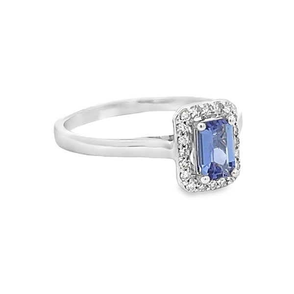 9ct White Gold Tanzanite & Diamond Ring side