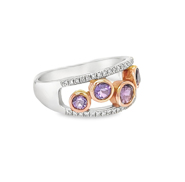 Amethyst & Diamond 9ct White and Rose Gold Ring