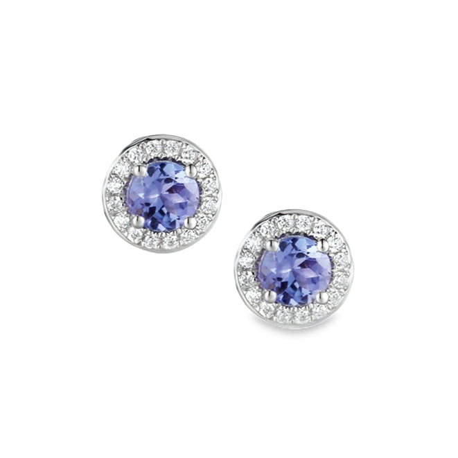 Tanzanite & Diamond Halo Earrings 9ct White Gold