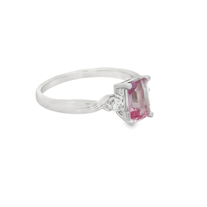 Pink Topaz & Diamond Trilogy Ring 9ct White Gold