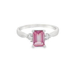 Pink Topaz & Diamond Trilogy Ring 9ct White Gold