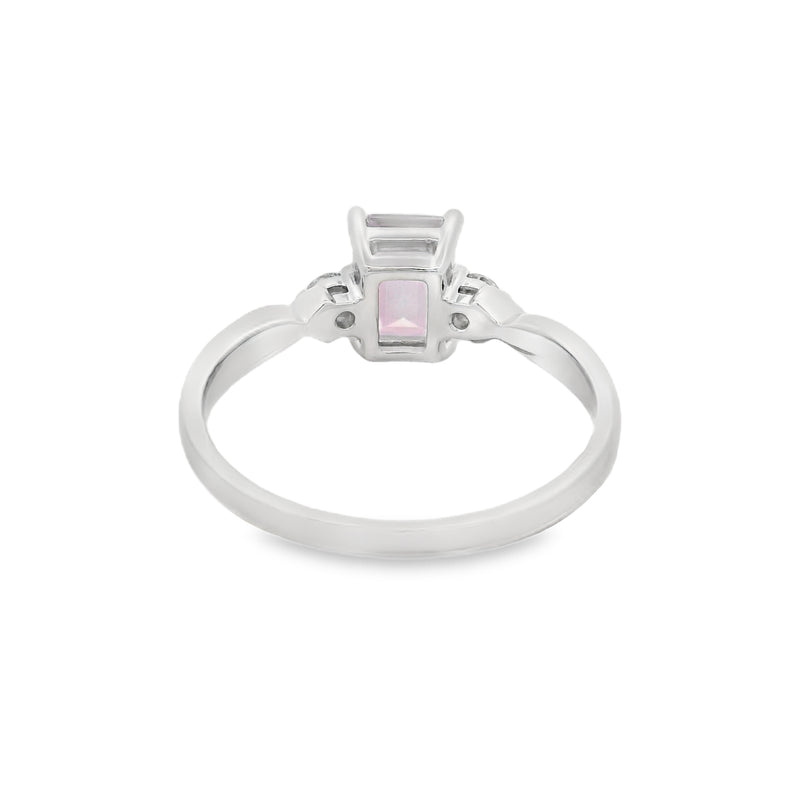 Pink Topaz & Diamond Trilogy Ring 9ct White Gold