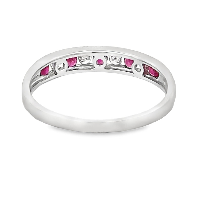 Ruby & Diamond 9 Stone Eternity Ring 9ct White Gold rear