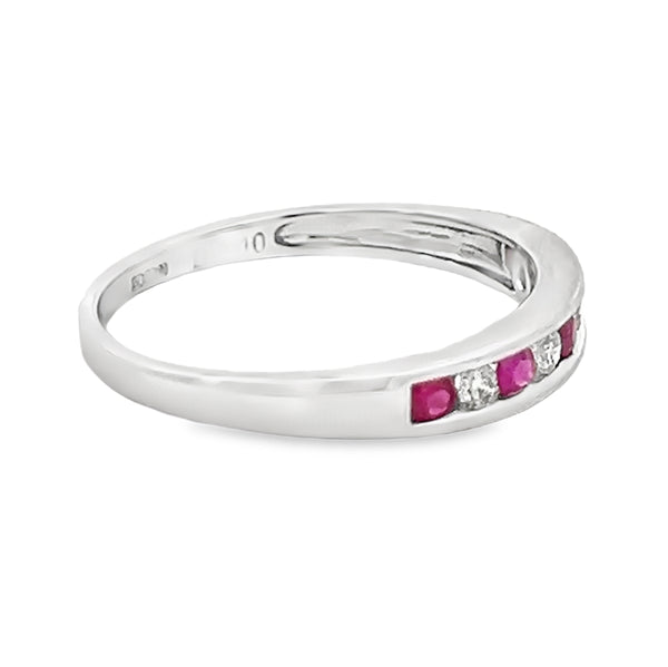 Ruby & Diamond 9 Stone Eternity Ring 9ct White Gold side