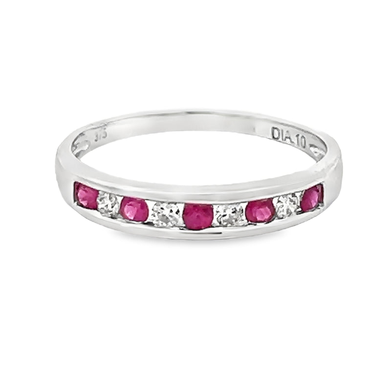 Ruby & Diamond 9 Stone Eternity Ring 9ct White Gold