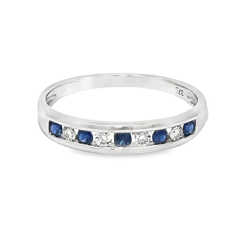 Sapphire & Diamond 9 Stone Channel Set Eternity Ring 9ct White Gold