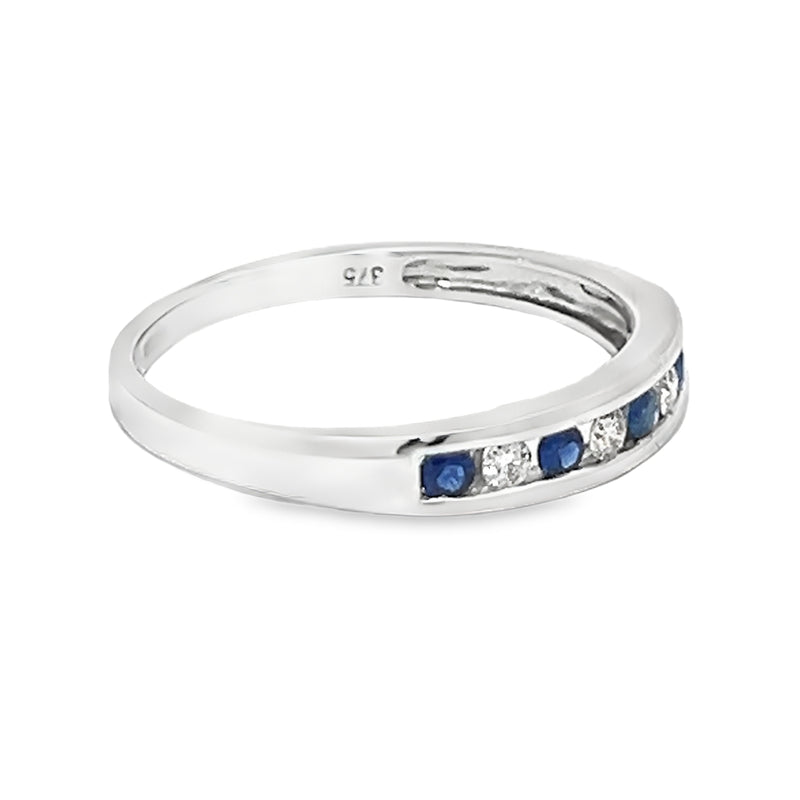 Sapphire & Diamond 9 Stone Channel Set Eternity Ring 9ct White Gold side