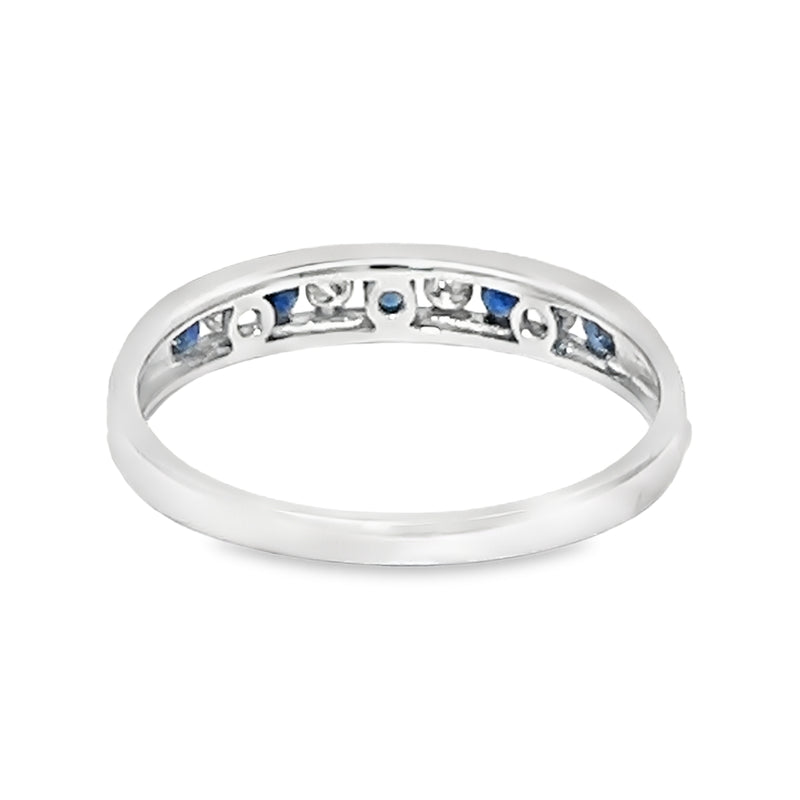 Sapphire & Diamond 9 Stone Channel Set Eternity Ring 9ct White Gold rear