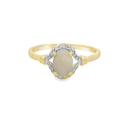 Oval Opal & Diamond Ring 9ct Gold 