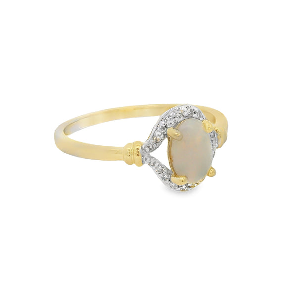 Oval Opal & Diamond Ring 9ct Gold 