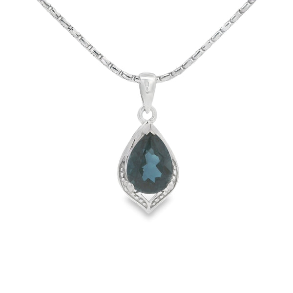 9ct White Gold Pear Cut London Blue Topaz Pendant