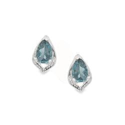 9ct White Gold Pear Cut London Blue Topaz & Diamond Earrings