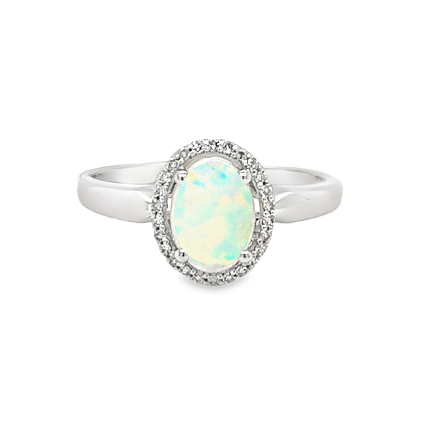 9ct White Gold Opal & Diamond Ring