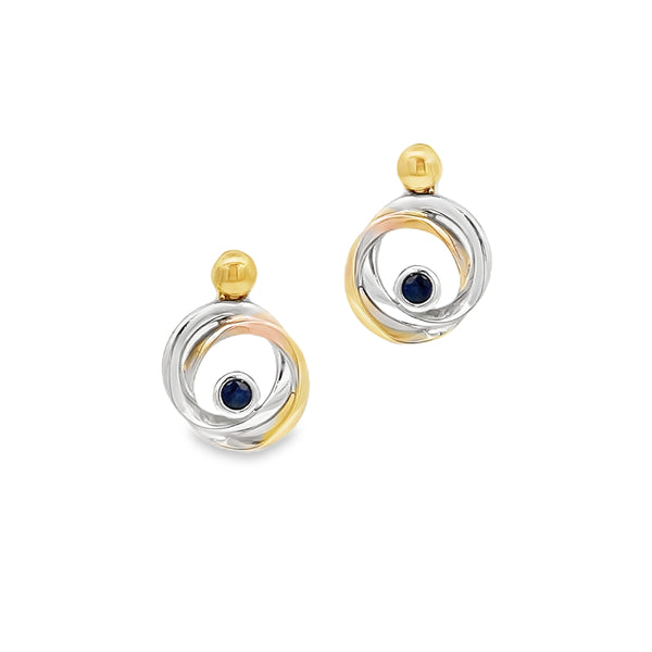 9ct 2 Colour Gold Sapphire Circle Earrings by Amore 8673