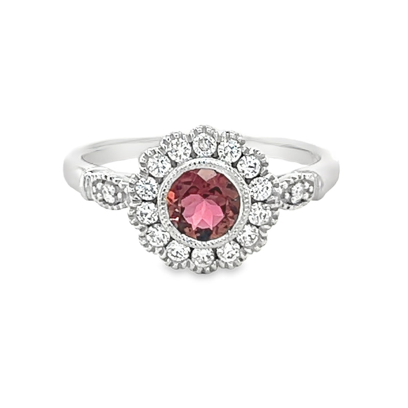 18ct White Gold Pink Tourmaline & Diamond Ring