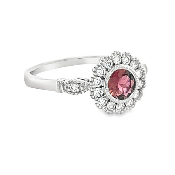 18ct White Gold Pink Tourmaline & Diamond Ring side