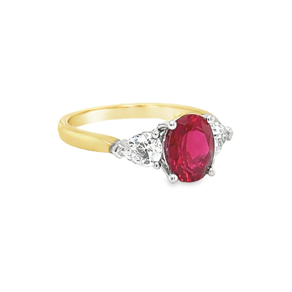 Created Ruby & CZ 3 Stone Ring 9ct Gold side