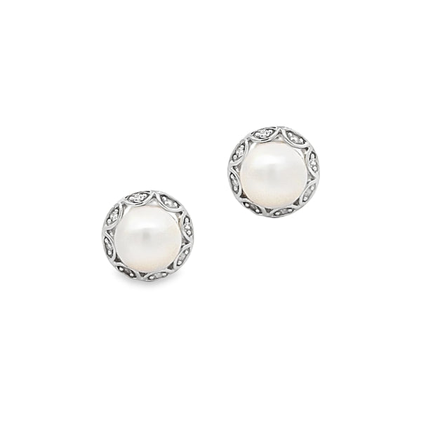 Freshwater Cultured Pearl & Diamond Earring 9ct Gold