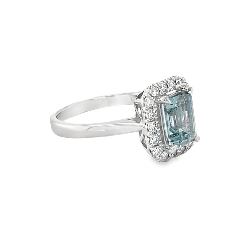 Aquamarine & Diamond Oblong Ring Platinum side