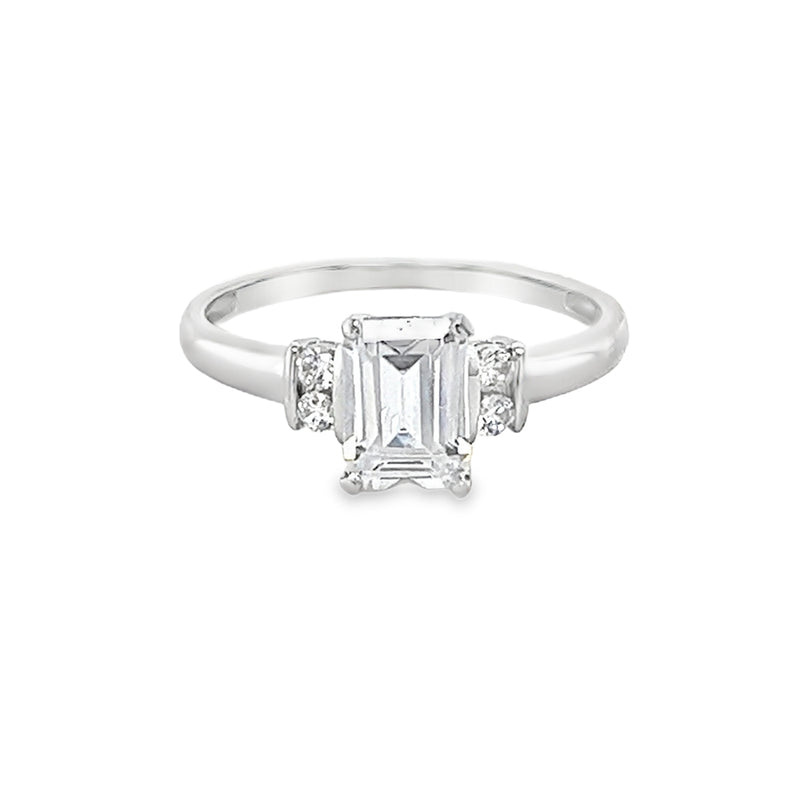 9ct White Gold Baguette Cut CZ Ring