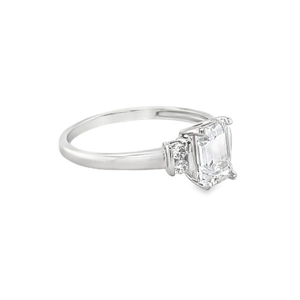 9ct White Gold Baguette Cut CZ Ring side