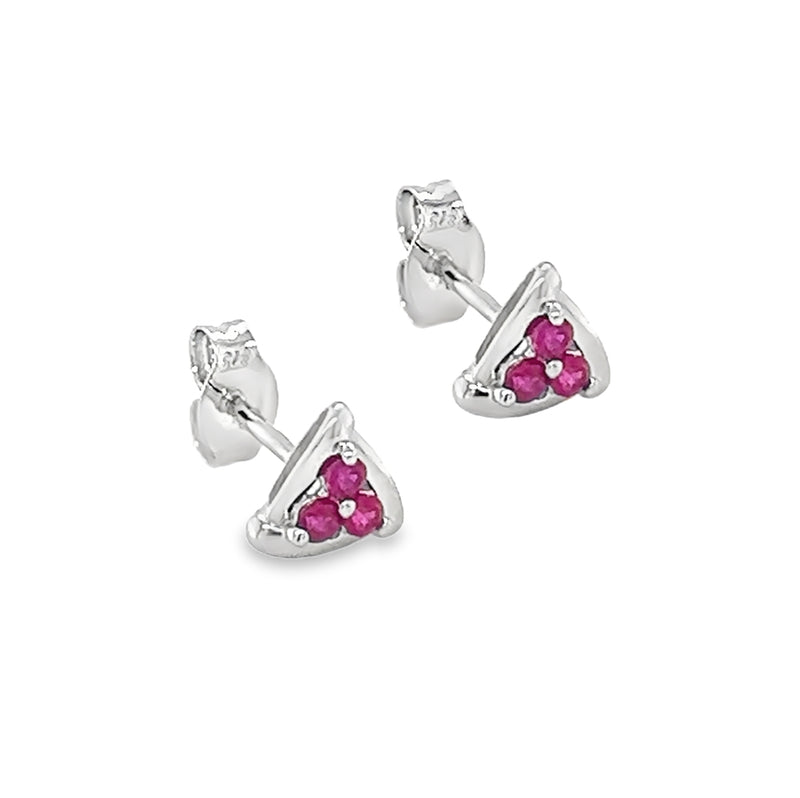 Ruby Trio Stud Earrings 9ct White Gold side