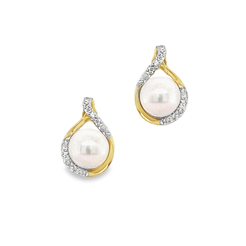 Fresh Water Cultured Pearl & Diamond 9ct Gold Earrings