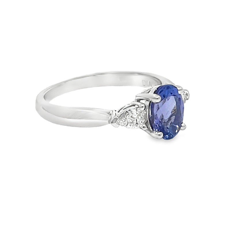 Tanzanite & Diamond Trilogy Ring Platinum side