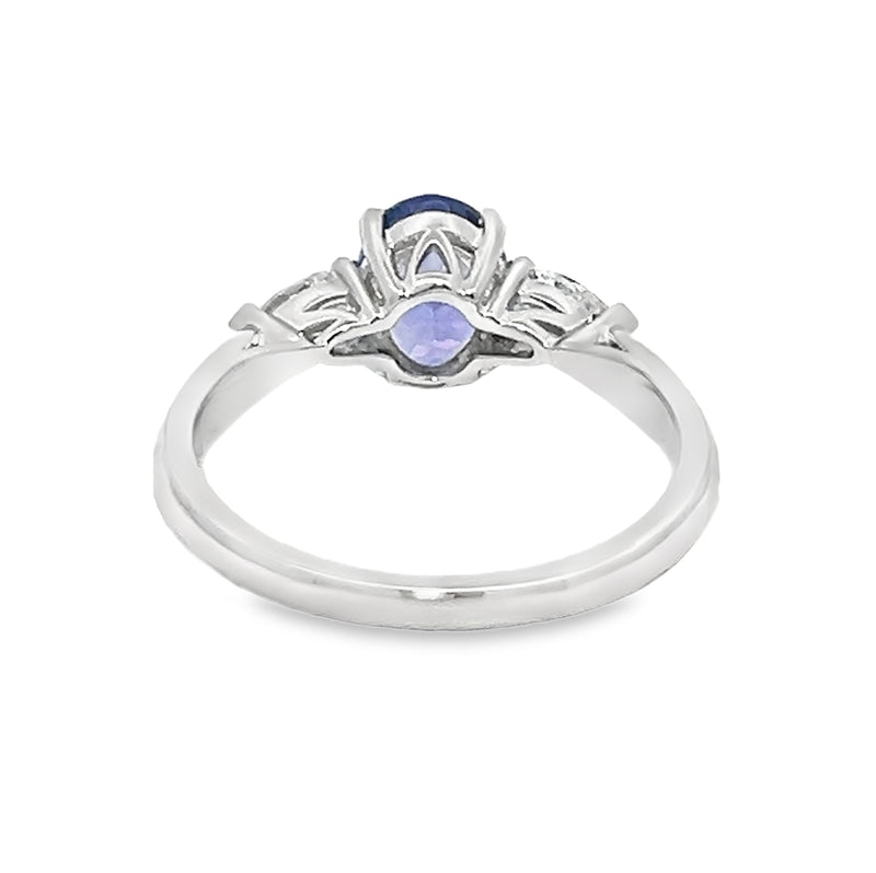 Tanzanite & Diamond Trilogy Ring Platinum rear