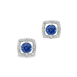 9ct White Gold Ceylon Sapphire & Diamond Earrings