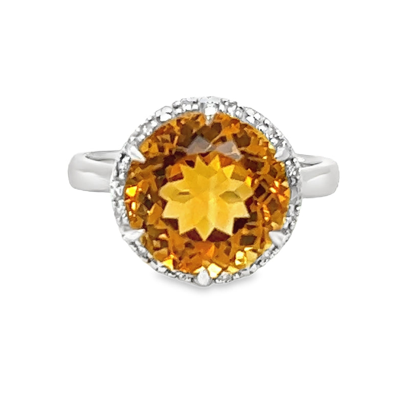 9ct White Gold Round Citrine & Diamond Ring