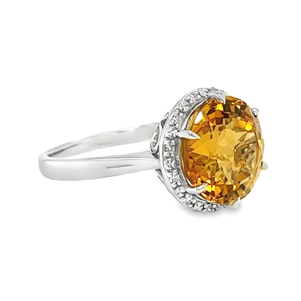 9ct White Gold Round Citrine & Diamond Ring side