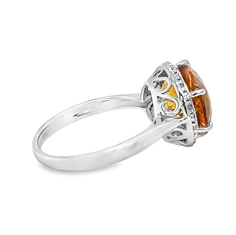 9ct White Gold Round Citrine & Diamond Ring rear