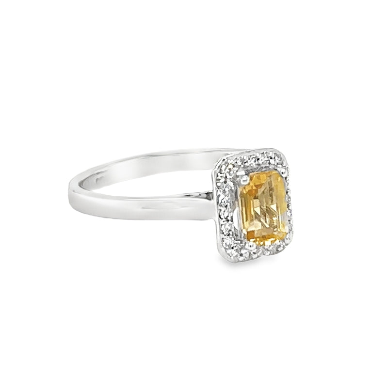 9ct White Gold Citrine & Diamond Ring side 1