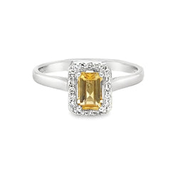 9ct White Gold Citrine & Diamond Ring