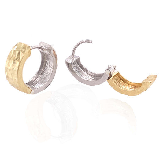 9ct Yellow & White Gold Hammered Hoop Earrings open
