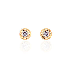 9ct Yellow Gold Round Rubover Set CZ Earrings