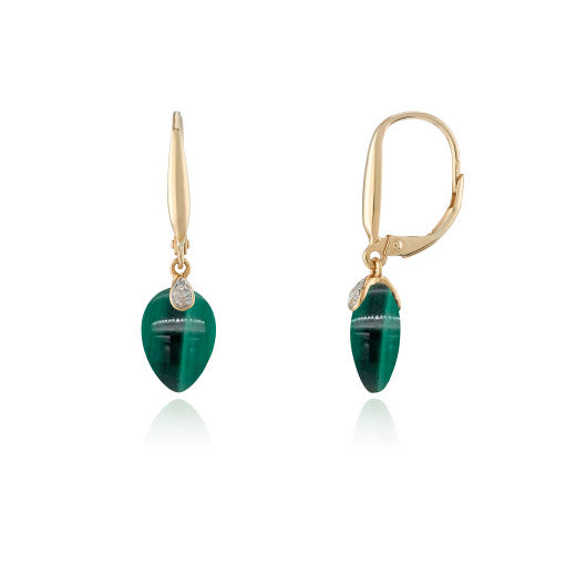 9ct Yellow Gold Malachite & Diamond Drop Earrings