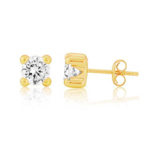 9ct Yellow Gold Round CZ Earrings side