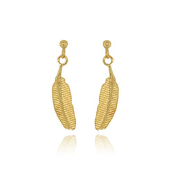 9ct Yellow Gold Feather Drop Earrings